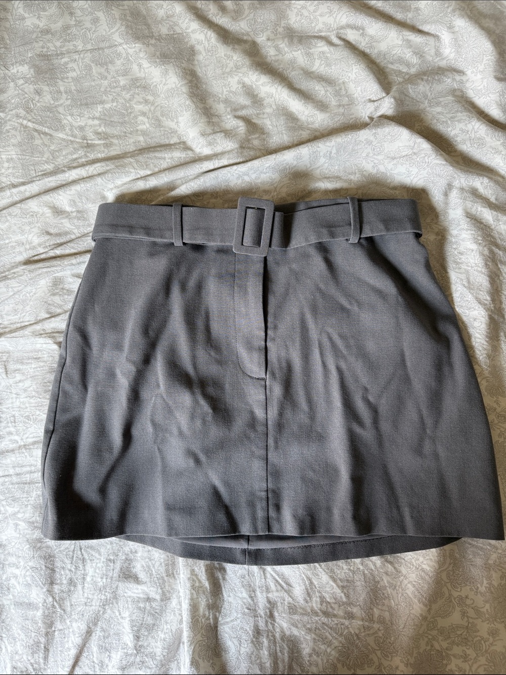 Classic High-Waist Mini Skirt with Belt - Charcoal